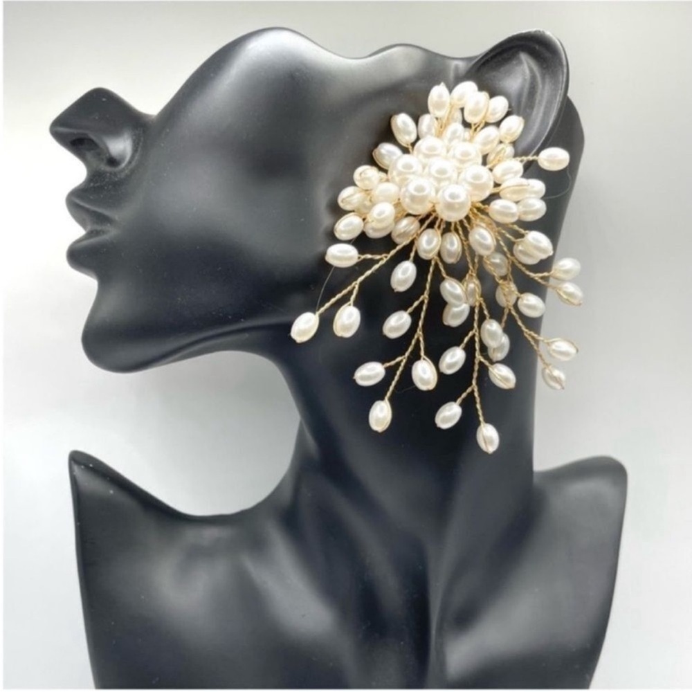 Wedding Floral Pearl Cascade Statement Earrings